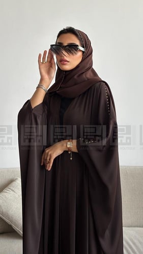 عباية حرير بني بالكريستال بتصميم بشت مريح و بارد-...