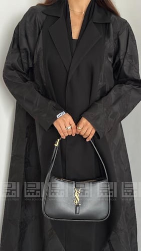 عباية عيد سوداء ربع كلوش فاخرة بتداخل جاكار مموج-...