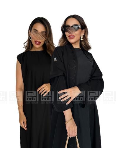 بكج عباية سوداء يومية بتطريز أسود 3101