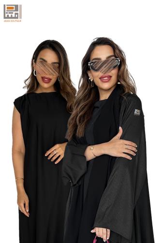 بكج عباية حراير كلوش سوداء بقماش بودرة 3102