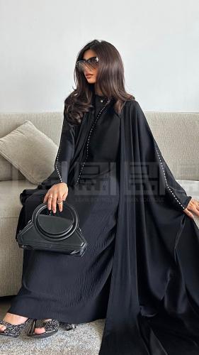 عباية سوداء كريستال بقماش صيفي بتصميم بشت مريح- 14...