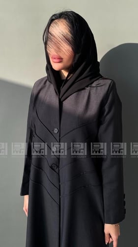 عباية ترنش كوت سوداء من لينن فاخرة - 1607