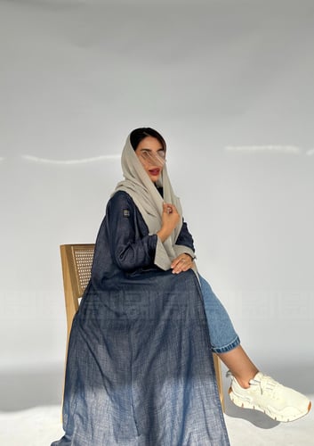 عباية لينن كحلية مبطنة باللون البيج- 1403