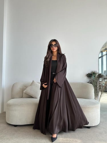 عباية كلوش سوداء صيفية أنيقة بقماش بودرة- 1321