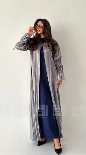 عباية تفتة حريرية باردة رمادية بأكمام جرس- 1442