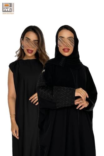 بكج عباية سوداء بشت بأكمام مطرزة 3110