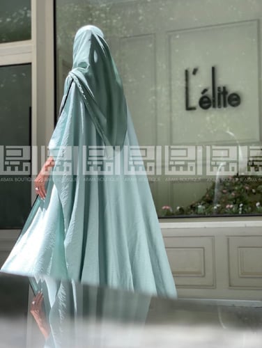 عباية بشت تركوازية مع تفاصيل سوداء 1045