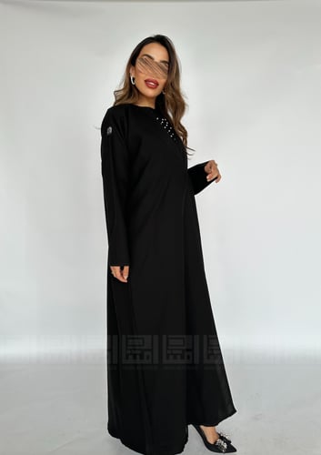 عباية عيد بفستان متصل مع لؤلؤ و طرحة مميزة- 1408