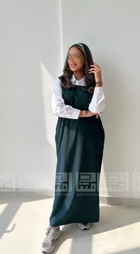 مريول مدرسي شيال زيتي متوسط بقصة مربعية 4001