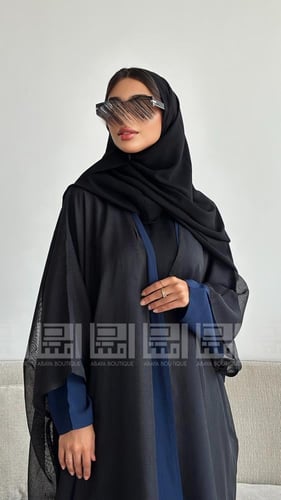 عباية شيفون كريب بشت بأكمام كحلي أنيقة- 1457