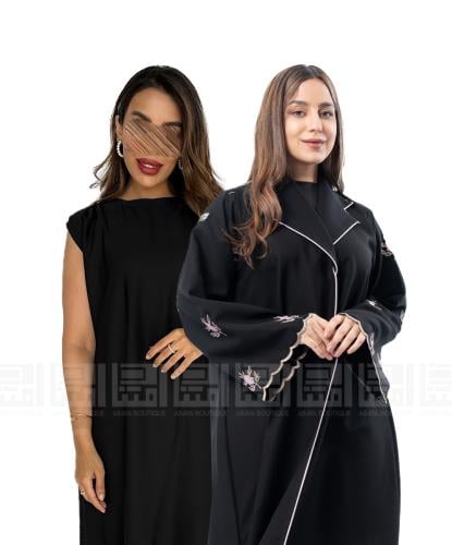 بكج عباية سوداء بقصة رسمية بتطريز زهور3099