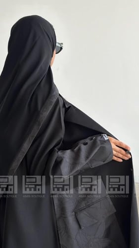 بكج عباية سوداء رسمية ربع كلوش بتداخل قماش جاكار 1...