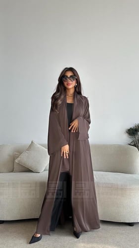 عباية كلوش صيفية بقماش حراير بني فاتح بتصميم A LIN...