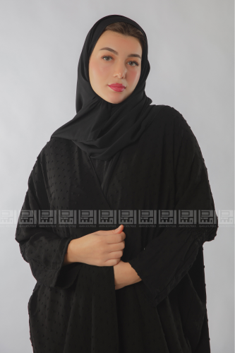 عباية سوداء منقطة فاخرة بأكمام مزمومة- 1050