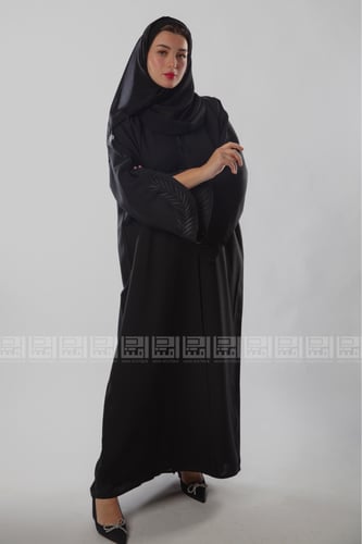 عباية بتطريز غصن الزيتون أسود 1206