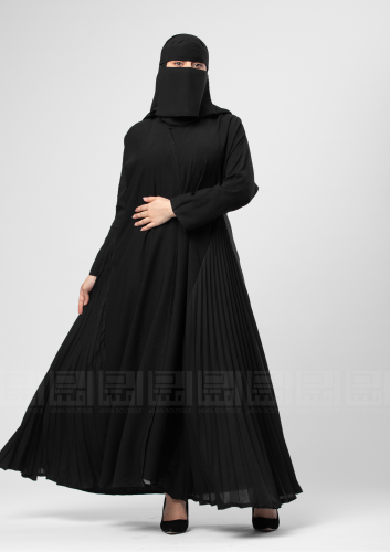 عباية سوداء كلوش بكسرات جانبية -1357