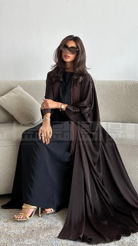 عباية حرير بني بالكريستال بتصميم بشت مريح و بارد-...