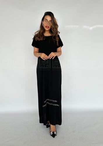 عباية عيد سوداء أنيقة بتطريز شك وفستان داخلي- 1406