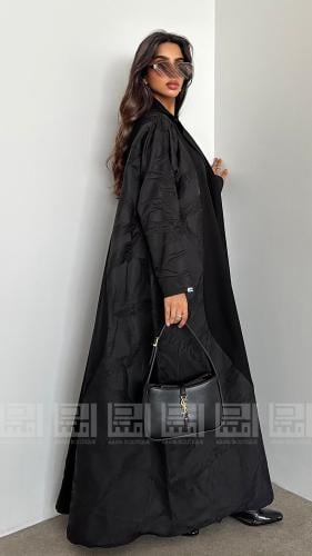 عباية عيد سوداء ربع كلوش فاخرة بتداخل جاكار مموج-...