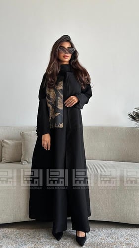 بكج عباية الخريف سوداء بالكامل ربع كلوش بقماش ليما...