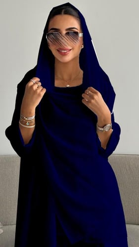 عباية كحلية صيفية ثلاث قطع بتصميم عصري من الحرير ا...