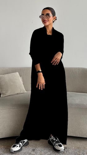 عباية سوداء صيفية ثلاث قطع بتصميم عصري من الحرير ا...