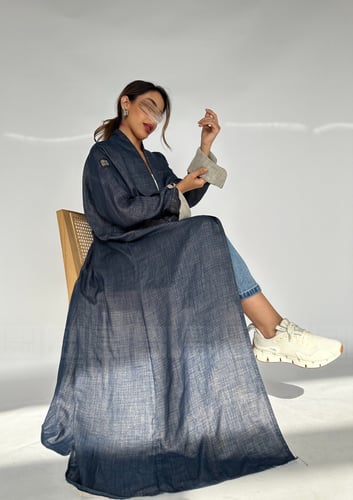 عباية لينن كحلية مبطنة باللون البيج- 1403