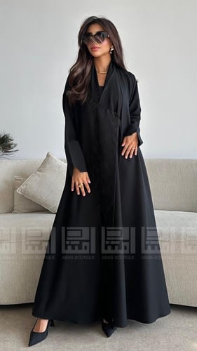 عباية سوداء كلوش مريحة بتداخل الجاكار الأنيق- 1469