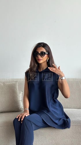 طقم تحت العباية حريري كحلي أنيق ومريح- 3118