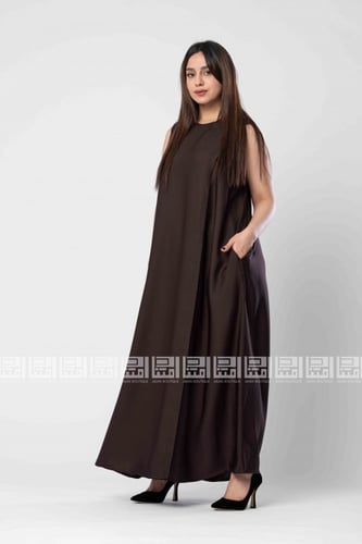 فستان تحت العباية لف باللون البني -2051