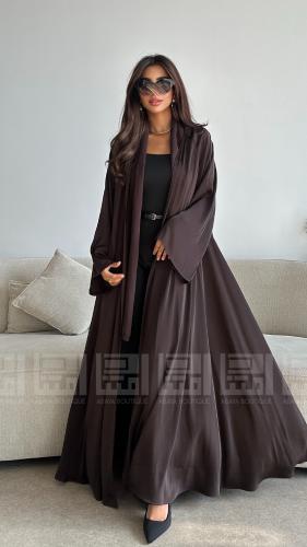 عباية كلوش صيفية بقماش حراير بني بتصميم A LINE أني...