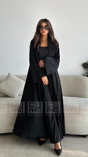 عباية كلوش سوداء صيفية أنيقة بقماش بودرة- 1321