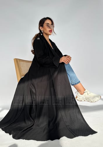 عباية سوداء بتطريز خرزي أسود - 1405