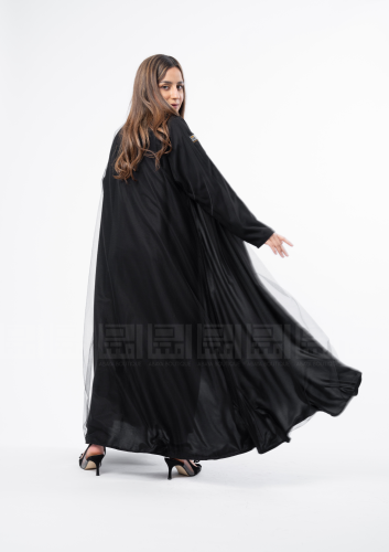عباية كلوش سوداء تول شيفون بتصميم ساحر- 1382