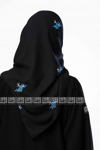 طرحة سوداء بتطريز ورد أزرق 3039