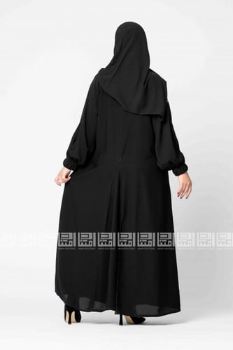 ‎عباية سوداء سادة بسحاب و جيوب-1301