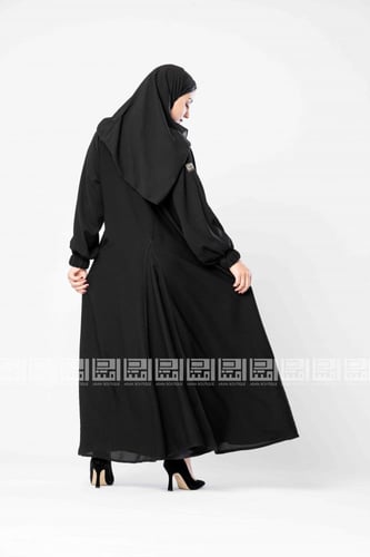 ‎عباية سوداء سادة بسحاب و جيوب-1301