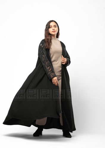 عباية كلوش باللون الأسود من قماش جاكار 1351