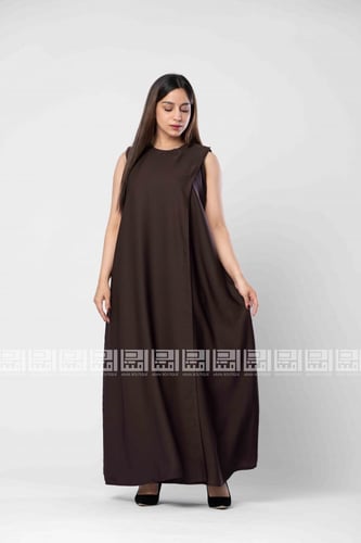 فستان تحت العباية لف باللون البني -2051