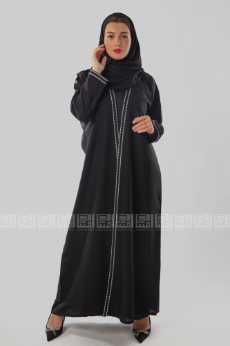 عباية سوداء مزينة بتطريز أبيض 1066