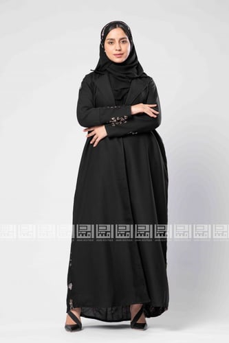 عباية سوداء بتطريز الورد الوردي 1260