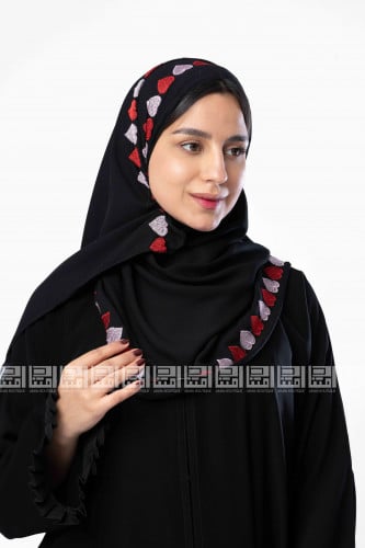 طرحة سوداء بتطريز قلوب ملونة 3044