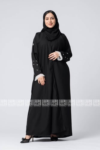 عباية نوار سوداء بتطريز شك خرزي أبيض 1287