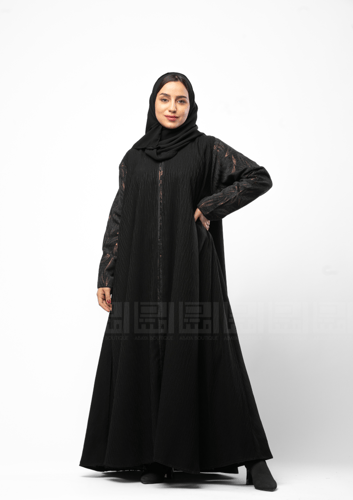 عباية كلوش باللون الأسود من قماش جاكار 1351