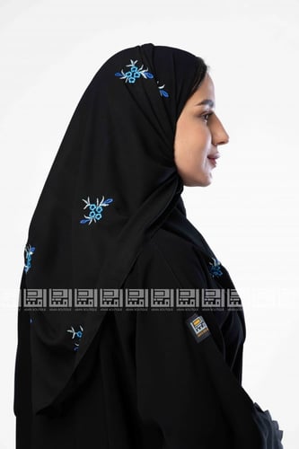 طرحة سوداء بتطريز ورد أزرق 3039