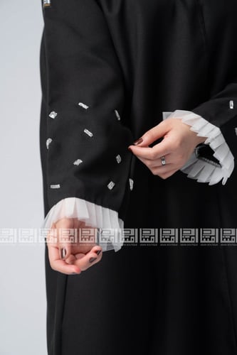 عباية نوار سوداء بتطريز شك خرزي أبيض 1287