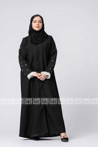 عباية نوار سوداء بتطريز شك خرزي أبيض 1287