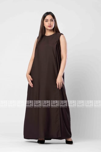 فستان تحت العباية لف باللون البني -2051