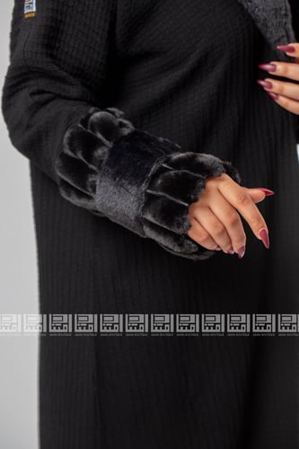 عباية سوداء شتوية بفرو أسود 1248