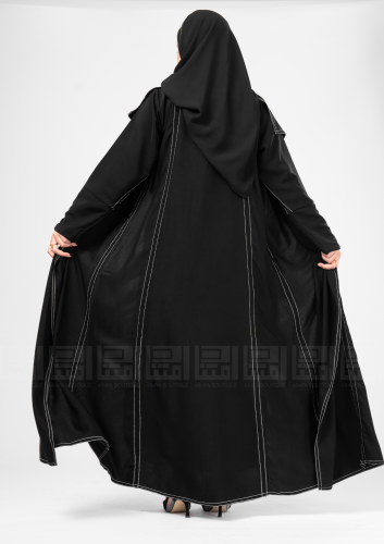 عباية سوداء بتطريز أبيض بتصميم أنيق وعصري- 1377